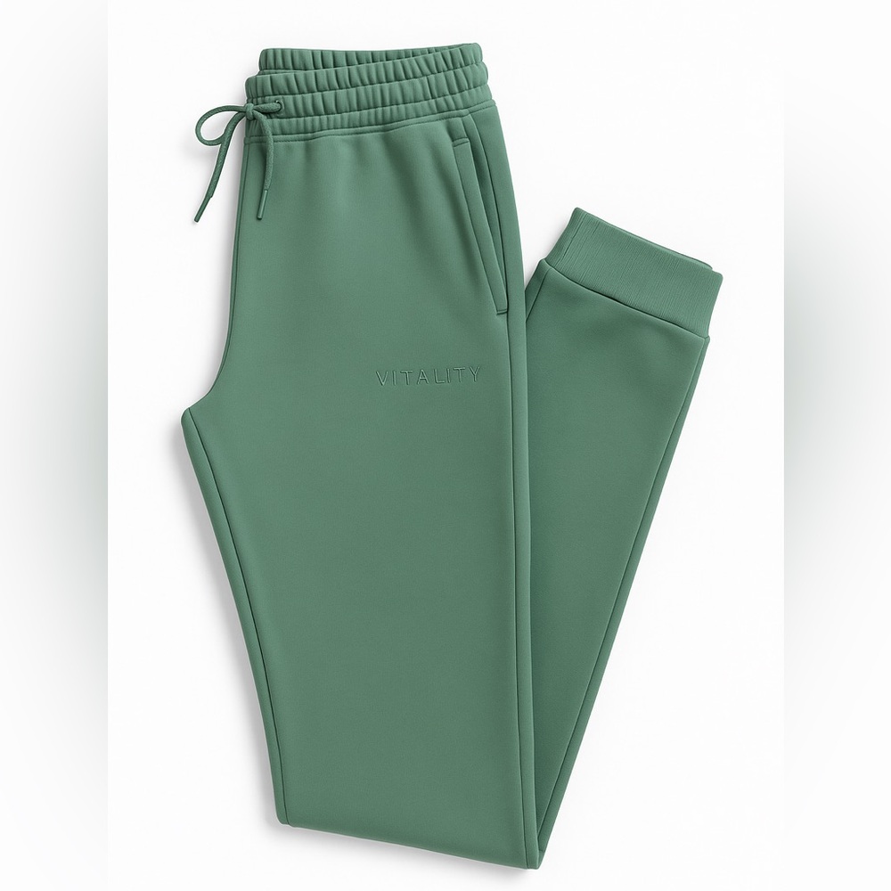 Green Sweatpants with Elastic Waistband and Tapered Cut